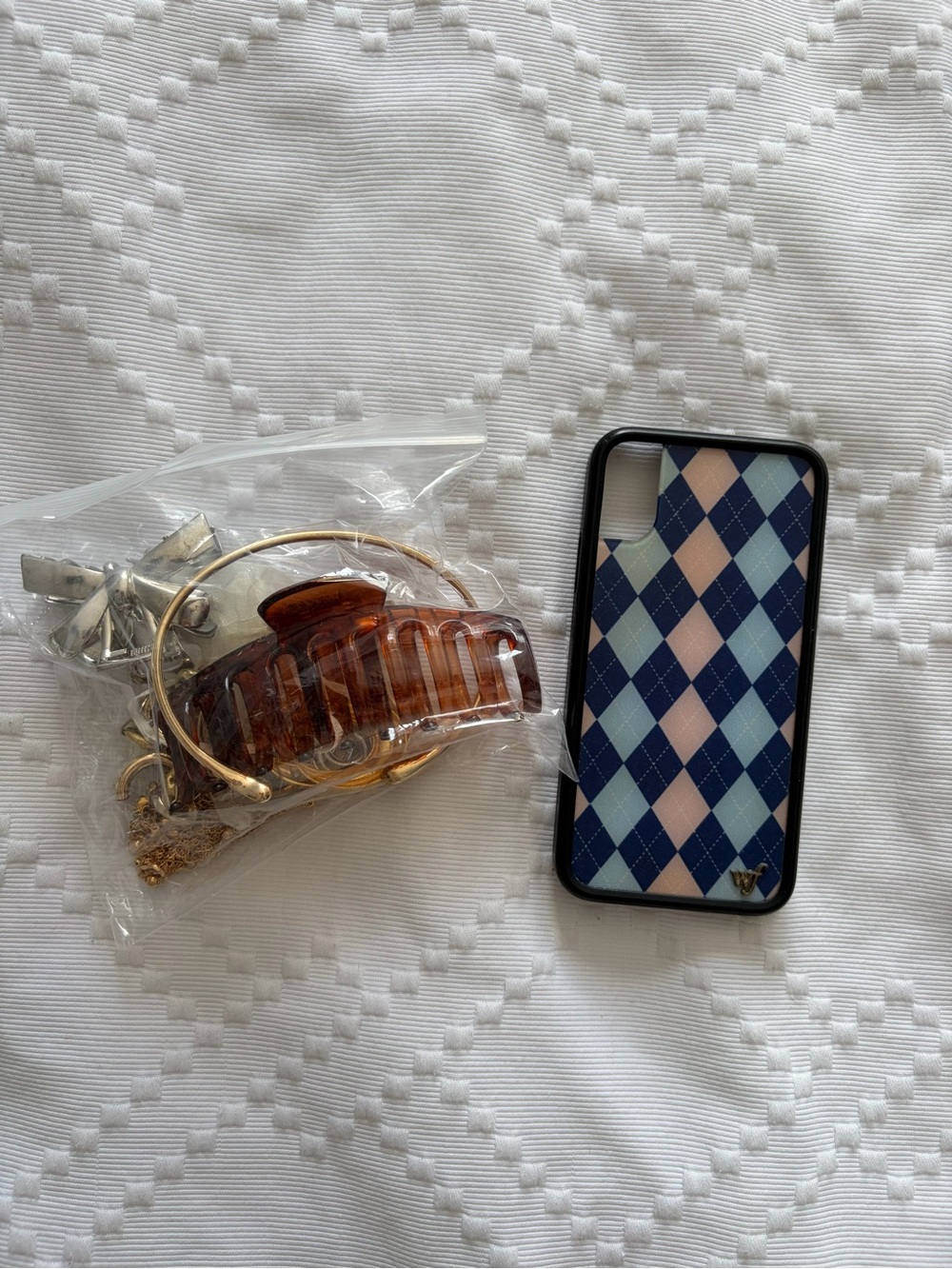 Wildflowers Navy, Light Blue & Pink Argyle Phone Case